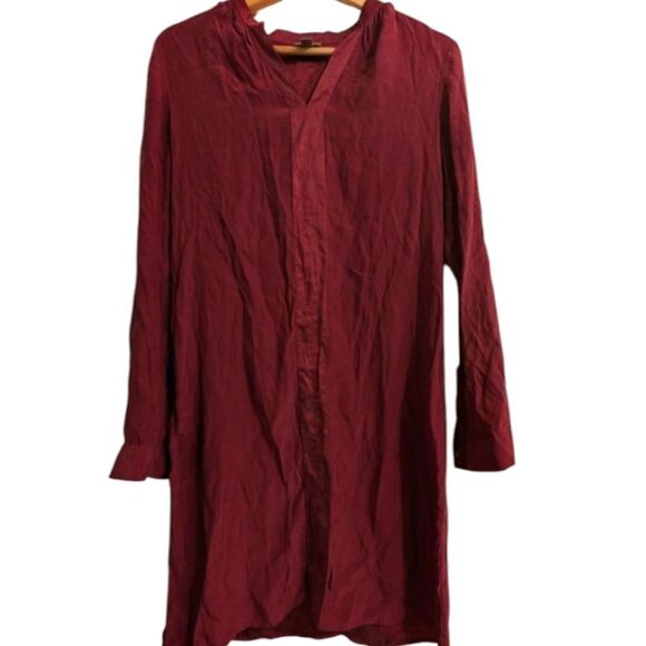 J JILL 💯 silk Shift Dress Tunic Long Sleeves Soft Burgundy sz S - Picture 3 of 11